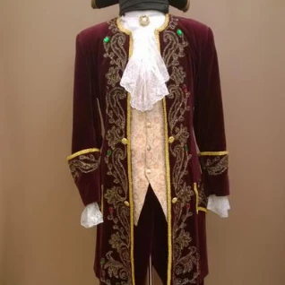 Мужской исторический костюм барокко, цвет вишня