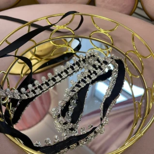 Пояс черный на платье с камнями