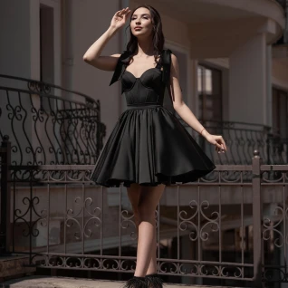 Платье вечернее Альдега чёрное с юбкой