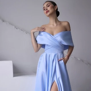 Платье вечернее Альбина Голубое миди