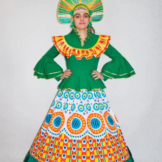 "ПЛАТЬЕ ""ДЫМКОВСКАЯ ИГРУШКА"" (атлас+габардин) "