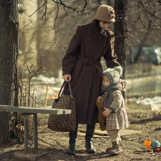 Коричневое пальто женское