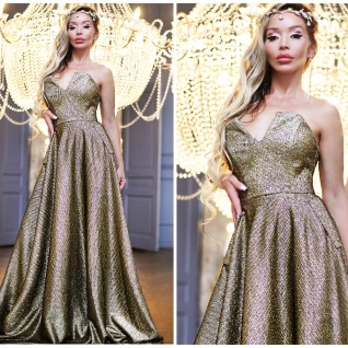 Платье вечернее блестящее бронза