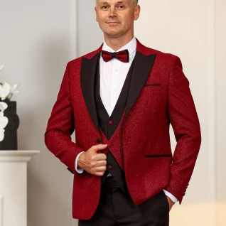 Костюм тройка смокинг бордовый MARCO MILANO