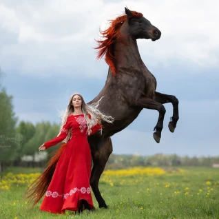 Славянское этническое русское национальное красное льняное платье Лада