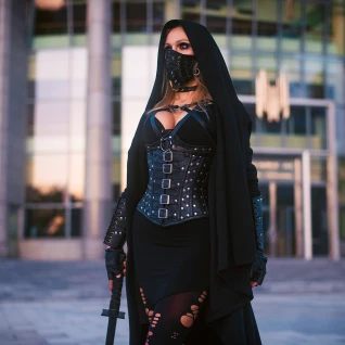 Женский готический костюм гиберпанк ассасин ниндзя наемник черная тень