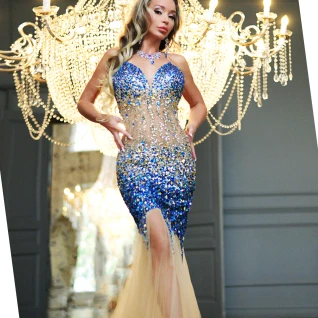 Платье из страз Sherri Hill голубое