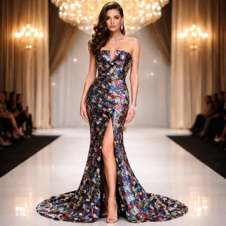 Платье блестящее c разрезом Mozaika