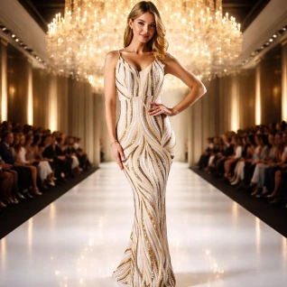 Платье вечернее блестящее Birds gold