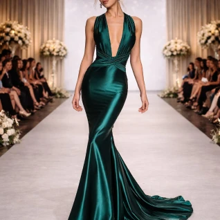 Платье со шлейфом Fatale Green