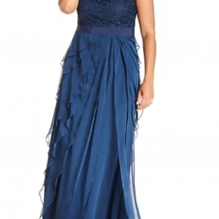 Платье Adrianna Papell Blue Shutter Pleat Lace Dress+