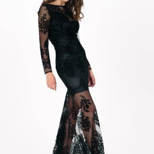 Черное кружевное платье Prestige со шлейфом 