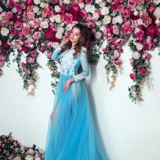 Голубой пеньюар с кружевом