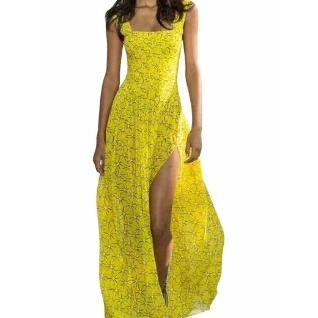 Желтый сарафан длинный в пол летний платье женское