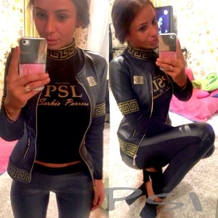 Костюм тройка кожаный черный жилетка кофта легинсы женский кожа