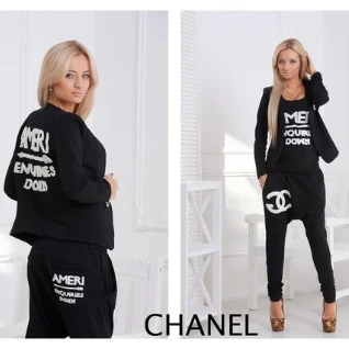 Костюм брючный черный белый кофта брюки женский с надписями со спущенными штанами