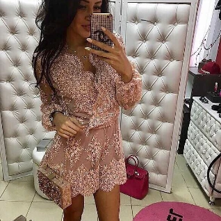 Ажурный комбинезон женский шортами летний кружевной пудра розовый бежевый