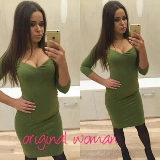 Платье хаки зеленое миди женское до колена с длинным рукавом