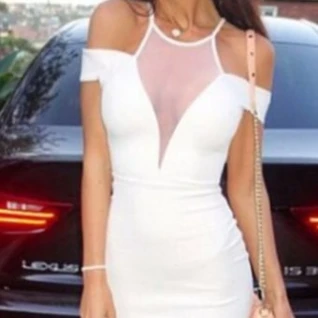 Платье мини миди до колена женское с  сеткой с открытыми плечами короткое