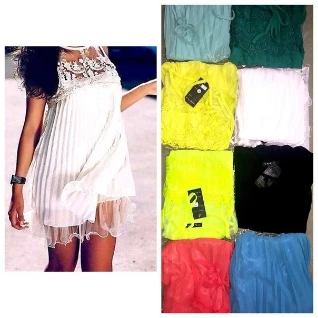 Платье плиссе плиссированное мини короткое женское летнее белое мятное