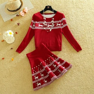 Красный костюм юбка кофта женский клеш мини короткая зимний вязаный теплый новогодний
