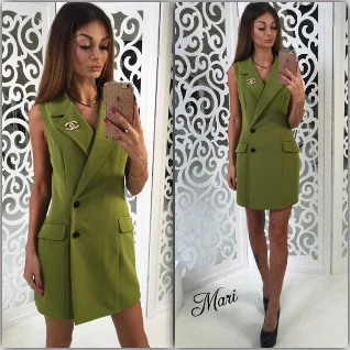 Платье пиджак хаки оливковое зеленое мини короткое женское без рукавов