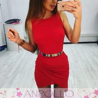 Мини платье асимметричное красное женское без рукавов летнее короткое
