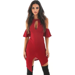 Красное платье асимметричное короткое мини миди женское с открытыми плечами