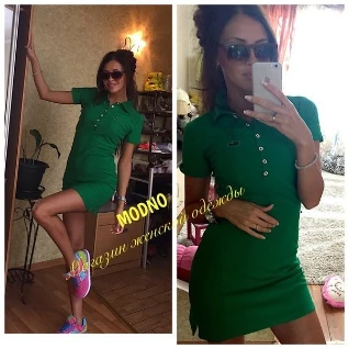 Зеленое мини платье туника