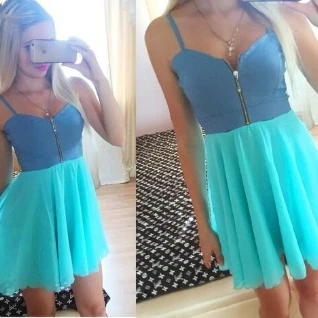 Мятное зеленое голубое платье женское короткое клеш