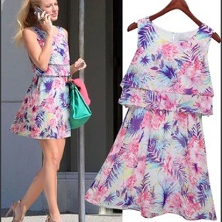 Платье с оборками летнее белое сиреневое