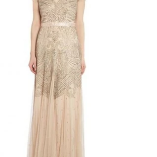 Платье Adrianna Papell Biege Tulle Gold Gown Размер 48
