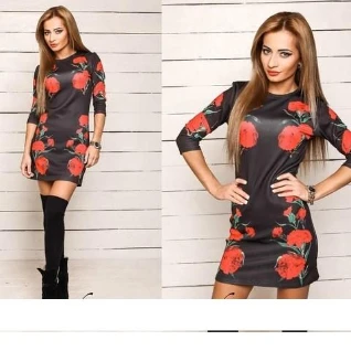 Платье цветочное черное красное с цветами