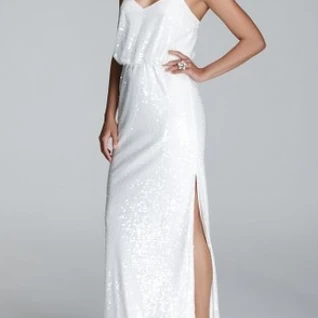 Платье Aidan Mattox Sequin White Blouson Gown Размеры 44, 48