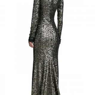 Платье Badgley Mischka Long Sleeve Slim Sequin Gown Размер 40
