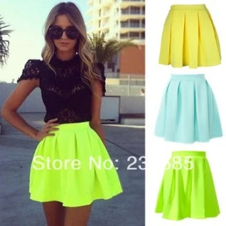 Юбка клеш мятная желтая неоновая