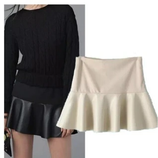 Юбка кожаная короткая бежевая черная