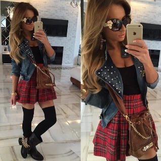 Шотландская юбка в клетку красная в складку мини