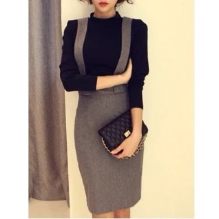 Юбка сарафан на бретелях серая черно-белая