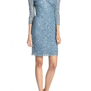 Платье Js Collections V- neck Sequin Long Sleeve Blue Dress Размер 42