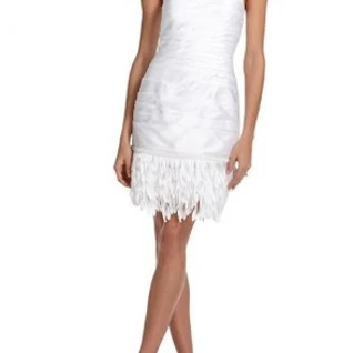 Платье Js Collections White Satin Fringle Dress Размер 40