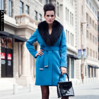 Пальто Zaal синее голубое с черным
