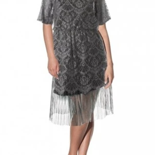 Платье Marina Silver Lace Blouson Fringe Dress Размер 48