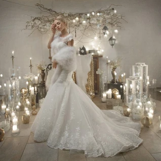 Белый меховой палантин из песца