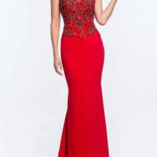 Платье Terani Couture Red Gown iIlusion Open Back