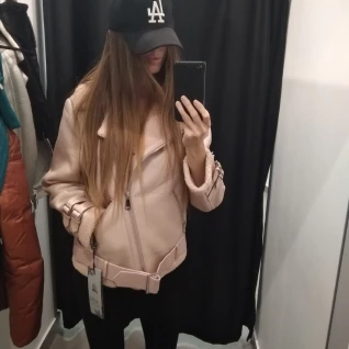 Куртка дубленка авиатор байкерская пудровая розовая