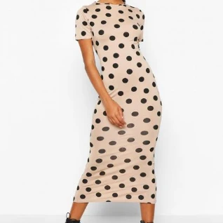 Платье миди в горошек до колена женское