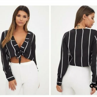 Черный топ в полоску полосатый белый летний