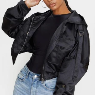 Сатиновая куртка черная атласная шелковая ветровка