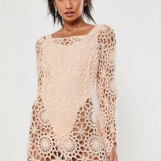 Накидка на купальник вязаная платье персиковая